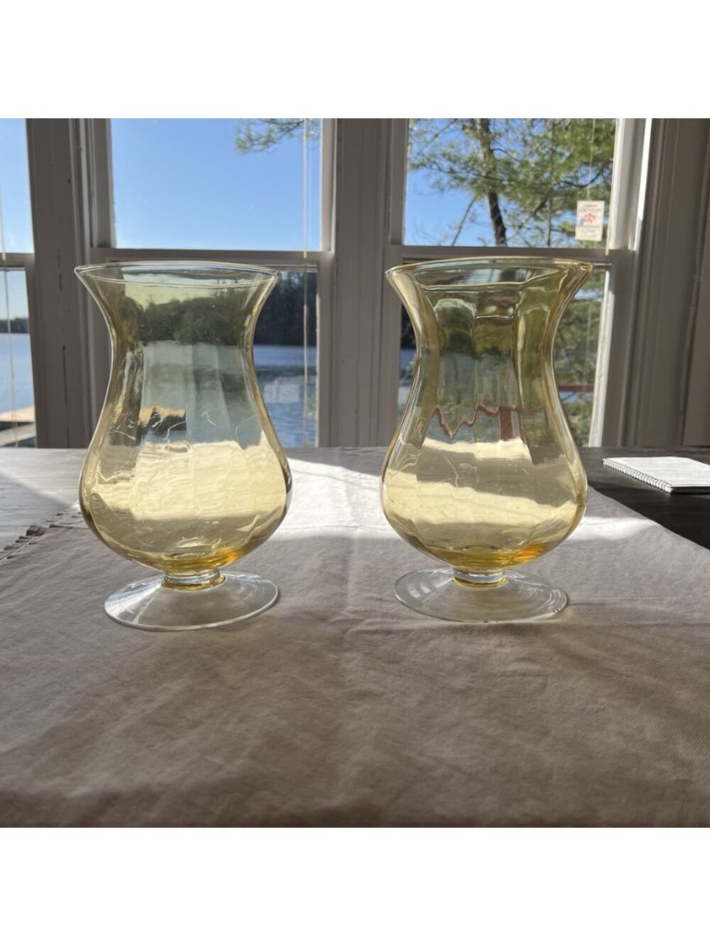 Vintage Amber Glass Hurricane Candle Holders Pair | Mid Century Style
